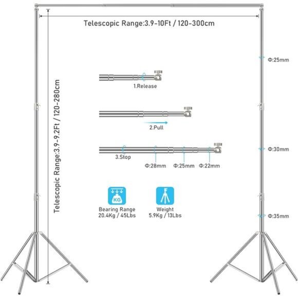 Photo Backdrop Stand, 10x9.2ft Stainless Steel Adjustable Background Stand - Picture 2 of 8